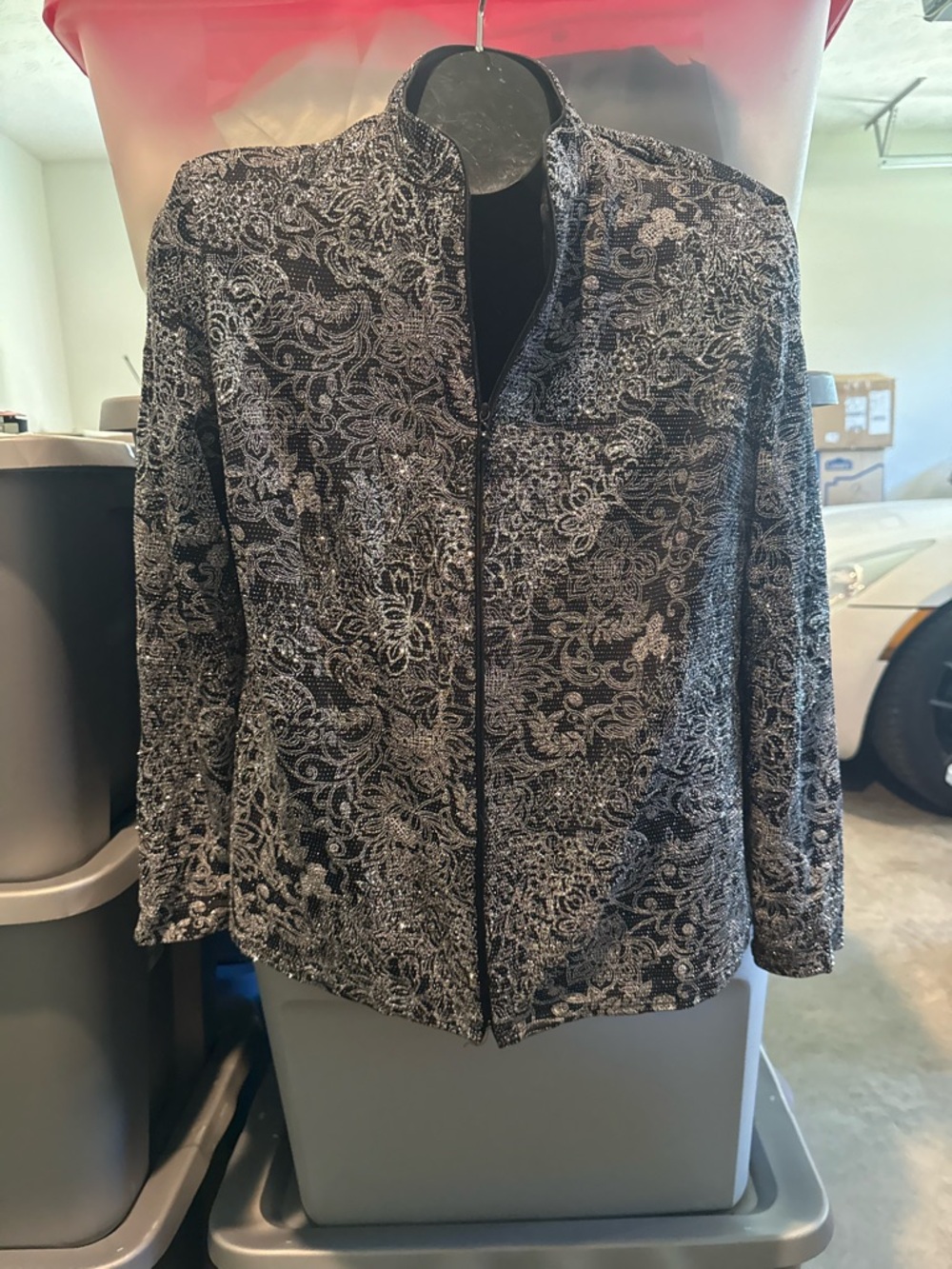 Womens Black & Silver Patterned Zip-Front Jacket p72